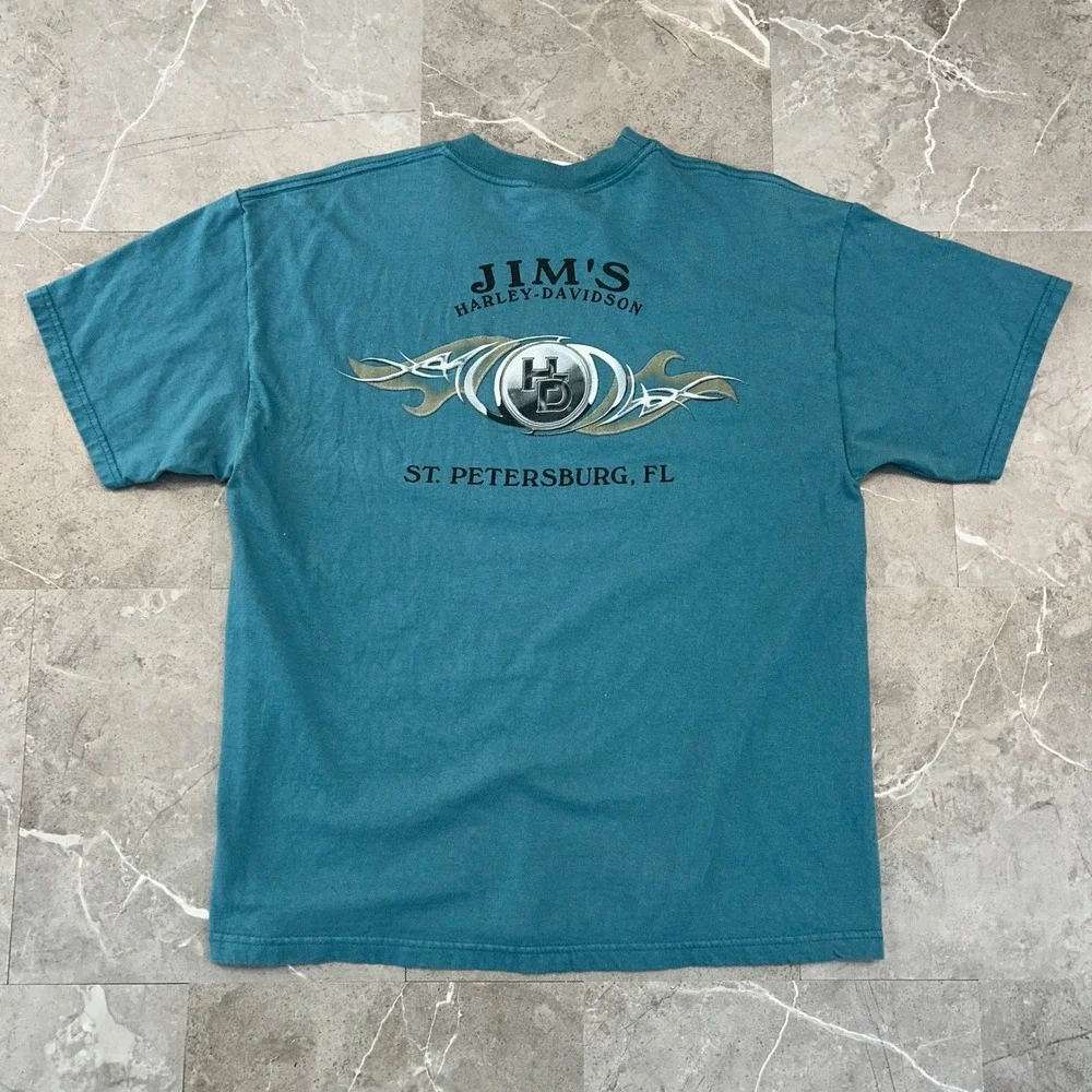 Vintage Harley Davidson Graphic Tee Mens Large Short Sleeve Florida Blue Shirt